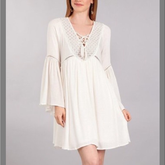 She & Sky Dresses & Skirts - She & Sky White Bell Sleeve V-Neck Sundress for Wedding Guest